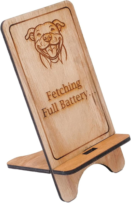 Design Your Own Phone Stand Personalized Wooden Holder Custom Pet Name Engraved Handmade Desk and Home Accessory Gift (Fetching Full Battery)