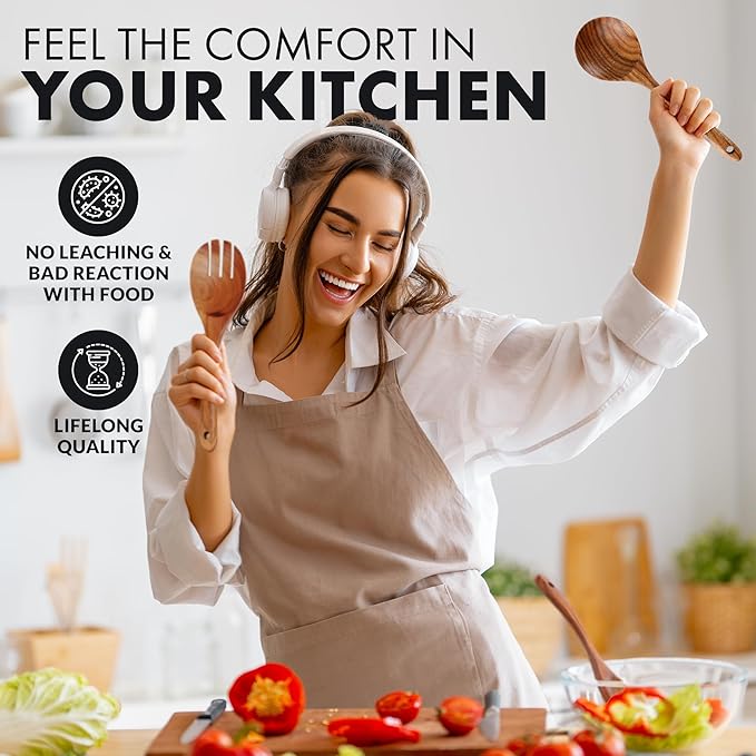 Zulay Kitchen 30-Piece Teak Wooden Utensils - Natural Teak Cooking Utensils with Premium Gift Box - Non-Stick Wooden Spoons - Kitchen Gift Set - Comfortable Grip