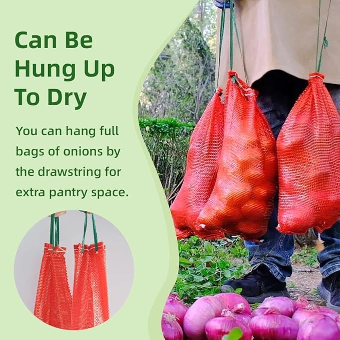 10 lb Mesh Onion Bags, 11"×18" Mesh Produce Bags Hanging Reusable Breathable Vegetable Storage Net Bag with Drawstring for Onions Potatoes Citrus Crawfish, Red (Pack of 10)