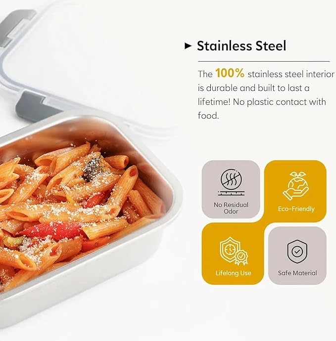 8 PCS-4-Size Stainless Steel Lunch Box- Leakproof & Dishwasher Safe, Stackable Stainless Steel Food Containers, Metal Bento Box for Work,Travel (58/41 /24 /14Oz)