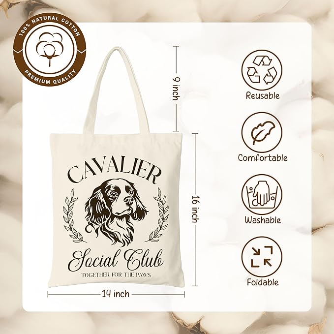 Dog Social Club Canvas Tote Bag, Travel & Daily Use, 16x14 Inch