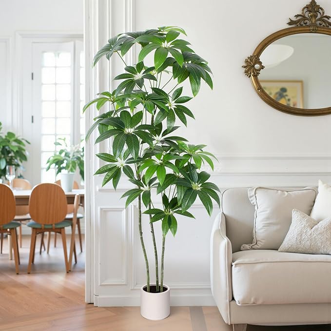 Money Tree Artificial - 6 FT Tall Fake Tree with Decorative planters - Large Faux Plants Lifelike Branches & Foliage - Artificial Plants Indoor for Home Office Living Room Decor