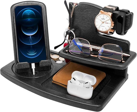 Gifts for Men, Fathers Day Wood Phone Docking Station for Dad, Desk or Nightstand Organizer, Mens Gifts for Husband, Birthday Gifts for Men,Gifts for Fathers Day, Key Holder Wallet, Watch & Essentials