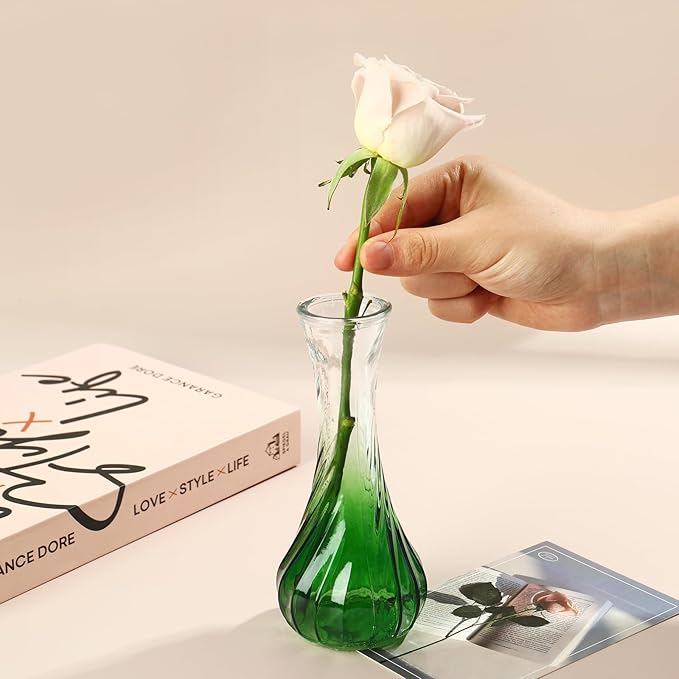 Set of 24 Glass Vase, Green Vase, Bud Vases in Bulk with Lace for Floral Arrangements, Events, Home Decor Weddings, Table Centerpiece