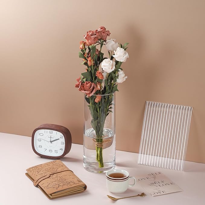 4" Wide 10" High Large Hand Blown Sturdy Clear Cylinder Glass Vase, Centerpiece Flower Vase for Rose, Tulip, Boquets, Hurricane Candle Holder (1, 4"x10")