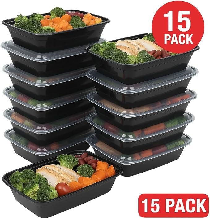Ruthy's Outlet Meal Prep Containers W/Lids -Square Food Storage – BPA-Free| Stackable | Microwave | Freezer & Dishwasher Safe | Reusable Lunch Bento Box Portion Control & Planning (15 Pack, 32 oz)