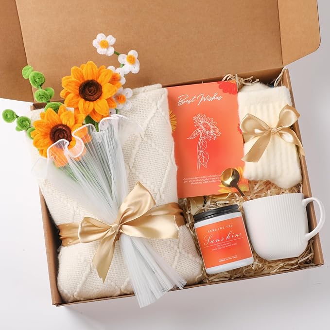 Gift Baskets for Her, Unique Birthday Gifts for Women, Best Friend Birthday Gifts Set, Get Well Soon Gift Box, Sending Sunshine, Sunflower, Thinking of You Care Package