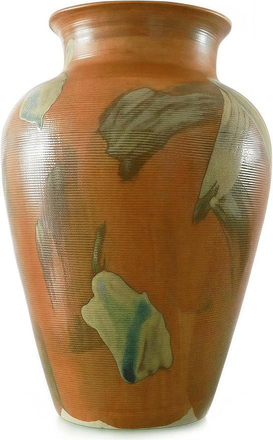 Terracotta Pottery - 8.8" Unique Decorative Vintage Vase, Green Glazed Earth Yellow Boho Neutral vase Home Decor, Wide Mouth Ceramic Farmhouse Flower Vases for Living Room, Kitchen Decor