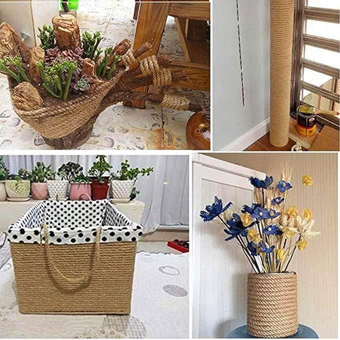 100 Feet 8mm Jute Twine, Heavy Duty Jute Rope, Natural Hemp Rope for DIY Arts Crafts, Gardening, Bundling，Home Decorating, Cat Scratching Post