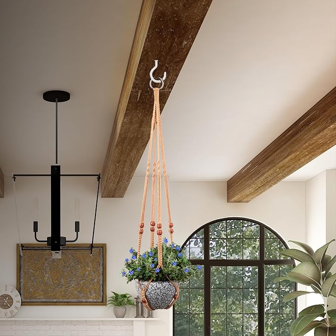 Macrame Plant Hanger for 5 to 10 Inch Plant Pots, Set of 2 Indoor Handmade 35 Inch Woven Rope Hanger Kits with Hooks and Wood Beads, Hanging Planter Basket Holder for Boho Home Decor (Brown, 2 Pack)