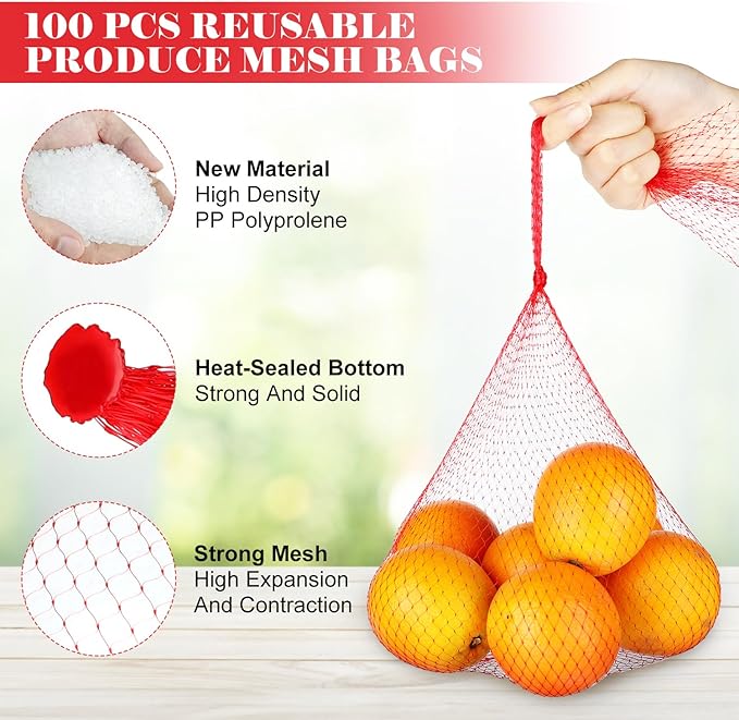 100 Pcs Reusable Produce Mesh Bags,24 Inch Seafood Boil Bags for Crab, Shellfish Cooking, Breathable Onion Potato Storage Net Bag for Vegetables Fruits Seafood