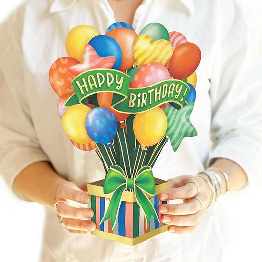 Freshcut Paper Pop Up Cards, Colorful Birthday Balloons, 12 Inch 3D Popup Greeting Card, Cards for Birthdays, Happy Birthday Card, Blank Notecard & Envelope