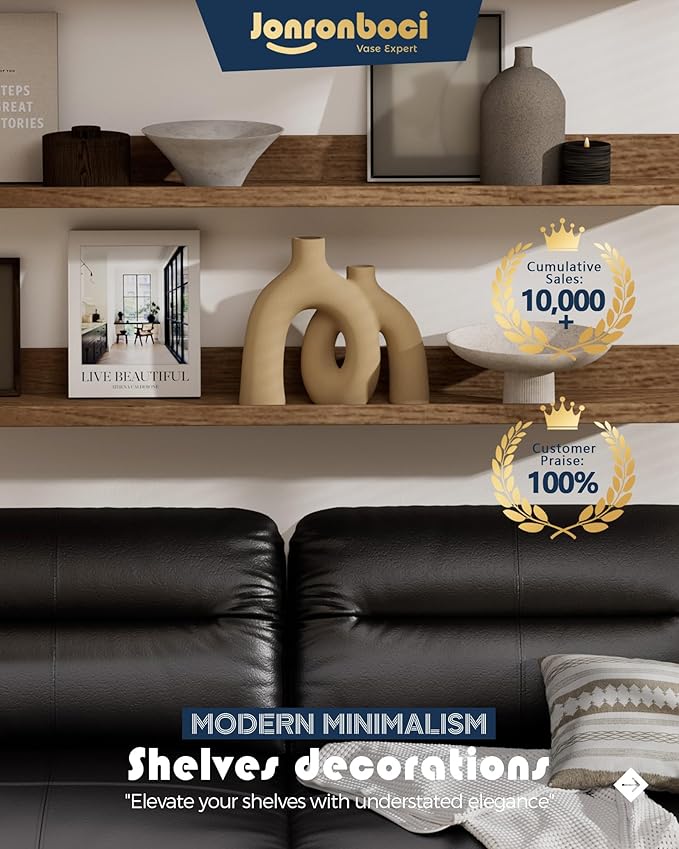 Hug Donut Decorative Vase Set - Tan Modern Rustic Farmhouse Style Vases Home Decor,Matte Ceramic Decorations for Living Room Shelf, Bookshelf Mantle Entryway Table Centerpiece or Console Décor(Brown)