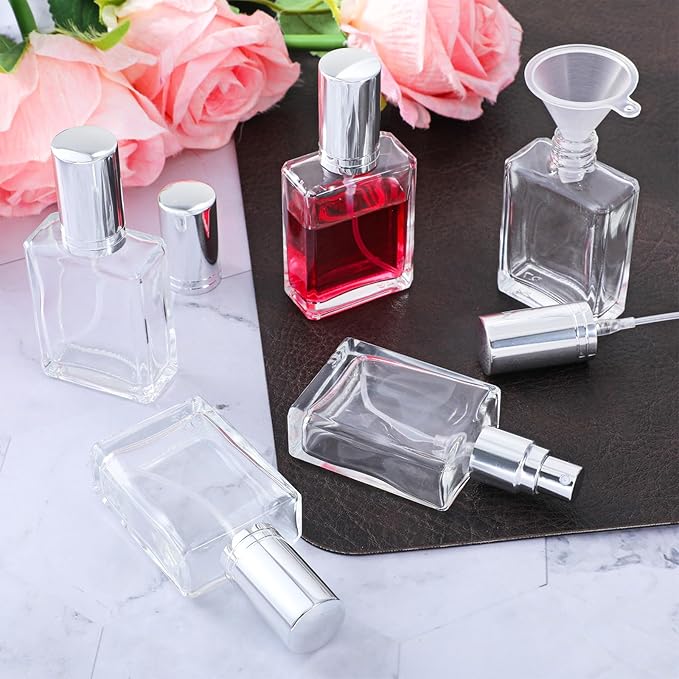 20 Pcs Clear Glass Fine Mist Atomizer Spray Bottle, 15ml Portable Square Empty Glass Perfume Atomizer Bottles, Clear Refillable Perfume Bottle with 10 5ML Droppers and 10 Funnels