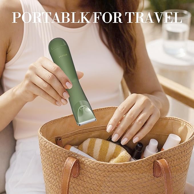 Flyant Bikini Trimmer for Women, 2 in 1 Electric Shaver for Women, Pubic Hair Trimmer Waterproof IPX7 with Led Display for Leg Arm Underarm Bikini Area, Christmas Gift Box for Friends - Dark Green