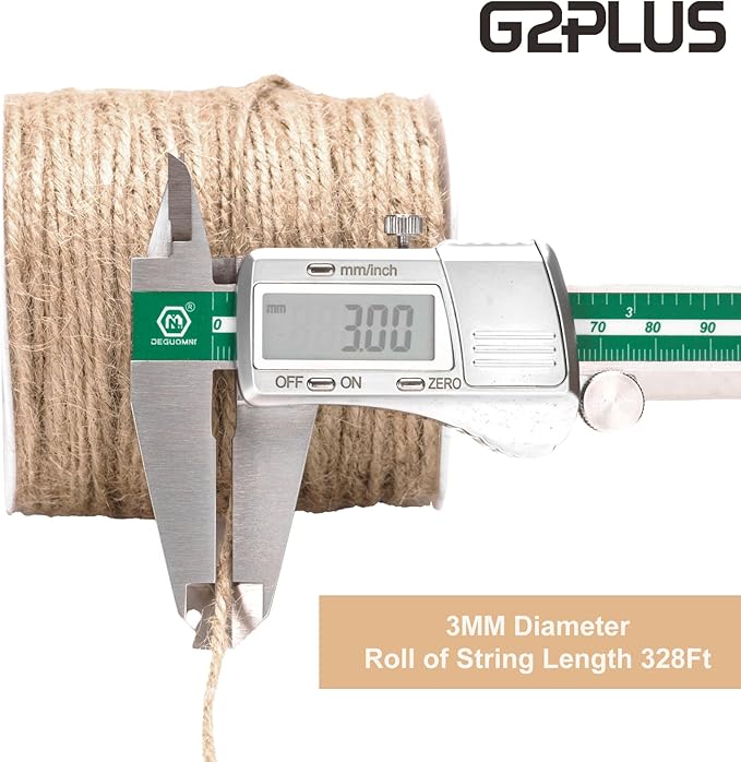 G2PLUS Natural Jute Twine, 3MM 328 Feet Thick Garden Twine String, 3 Ply Brown Heavy Duty Hemp Rope String for Gift Wrapping, DIY Arts & Crafts, Climbing Plants, Home Decor
