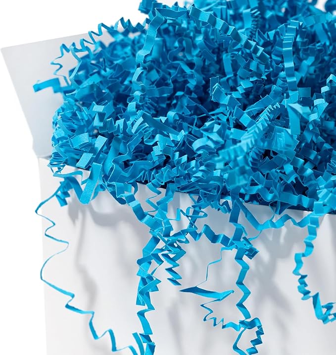 Mefleet 2 LB Crinkle Cut Paper Shred Filler Blue Crinkle Shredded Paper for Gift Box - Gift Basket Bag Filler - Grass Cushion Stuffing for Christmas Holiday Packaging Wrapping