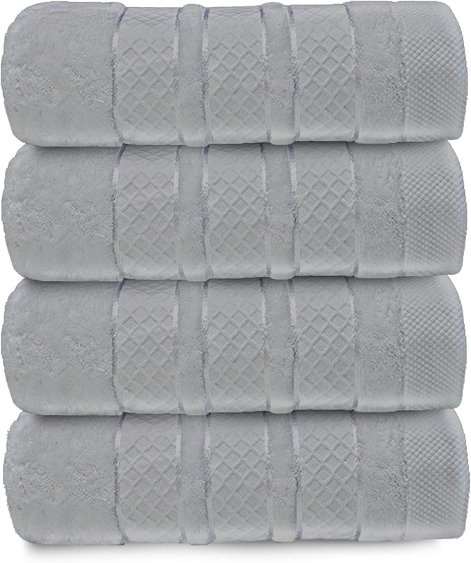 Premium Towel Set: Super absorbent, quick-drying, soft, plush. Features hanging loop, fade-resistant, eco & skin-friendly dyes. Luxury dobby design for bath or spa. (Gray, Bath Towel Set of 4)