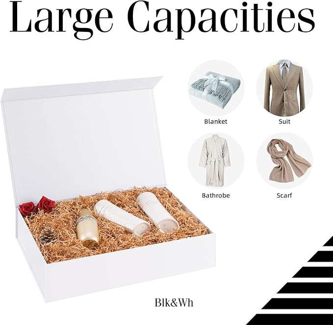 BLK&WH 5 Extra Large Gift Boxes 17x11x4 Inches, White Gift Boxes with Magnetic Closure Lid, Sturdy Shirt Boxes, Rectangle Collapsible Boxes for Clothes (Matte White)