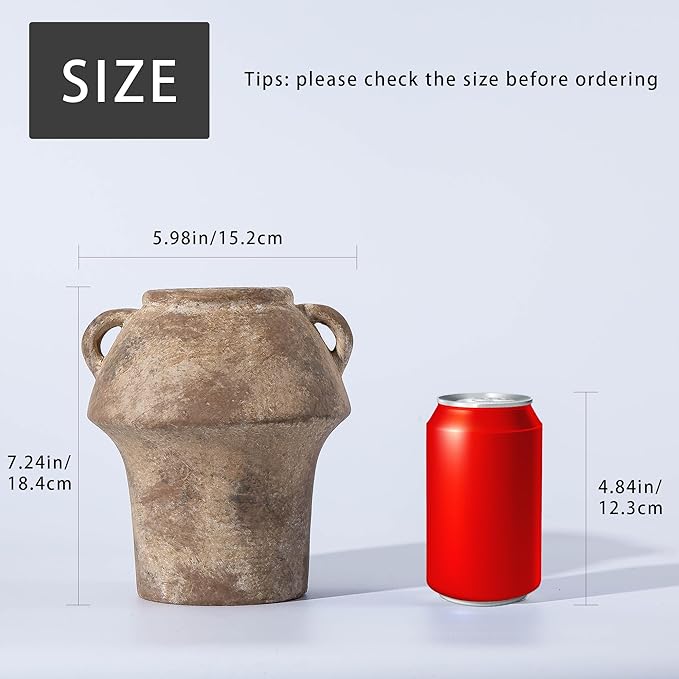 Christmas Decorative Vase, Ceramic Rustic Flower Vases, 7 Inch Terracotta Vintage Vases with Hadle for Home Decor, Farmhouse Living Room Shelf Decor Farmhouse Table, Lyeec