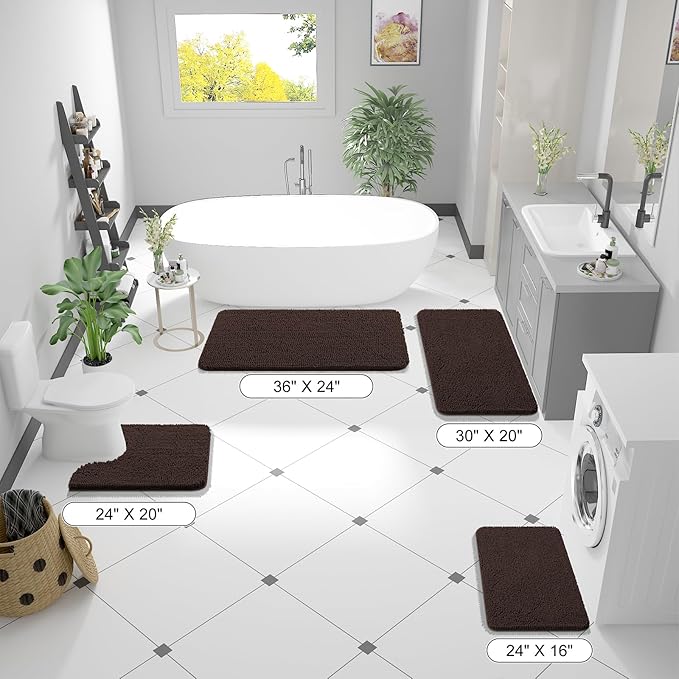 OLANLY Bathroom Rugs 44x24, Extra Soft Absorbent Chenille Bath Rugs, Rubber Backing Quick Dry, Machine Washable Bath Mats for Bathroom Floor, Tub and Shower, Home Decor Accessories, Brown