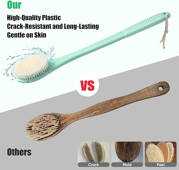 17-Inch Back Scrubber for Shower, Anti-Slip Exfoliating Body Brush for Bath, Gentle Back Brush for Shower for Men, and Women, Cleaning Skin for Smooth, Glowing Skin (Celadon Green)