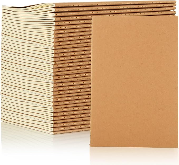 MIVIDE 50 Pack A5 Kraft Notebooks Bulk, 8.3” x 5.5” Lined Paper Journal Notebooks, 30 Sheets 60 Pages, Lined Travel Notebooks for Writing, Making Plans, School Office Supplies