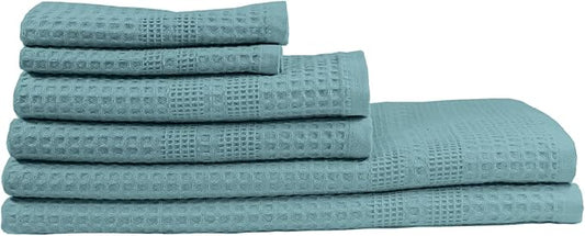GILDEN TREE Waffle Towel Set Quick Dry Thin | 2 Bath Towels | 2 Hand Towels | 2 Washcloths, Classic Style (Seafoam)
