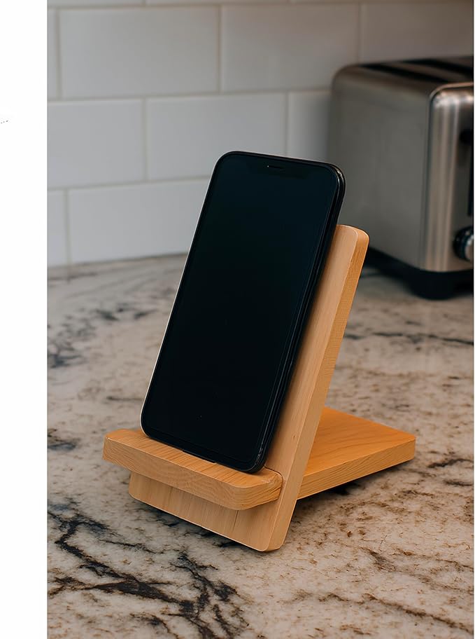 Foggy Bottom Woodworks LLC Phone Stand, Cherry Wood, for Watching Sports, Movies and Charging, 3-Pack