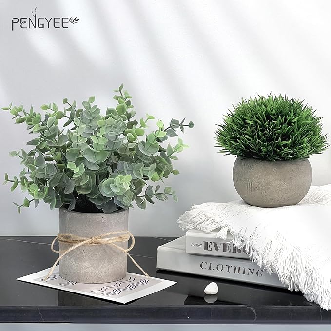 4 Pack Small Fake Plants for Bathroom Decor, Artificial Plants Indoor, Faux Plants Indoor Eucalyptus Rosemary for Home Kitchen Farmhouse Office Room Decor