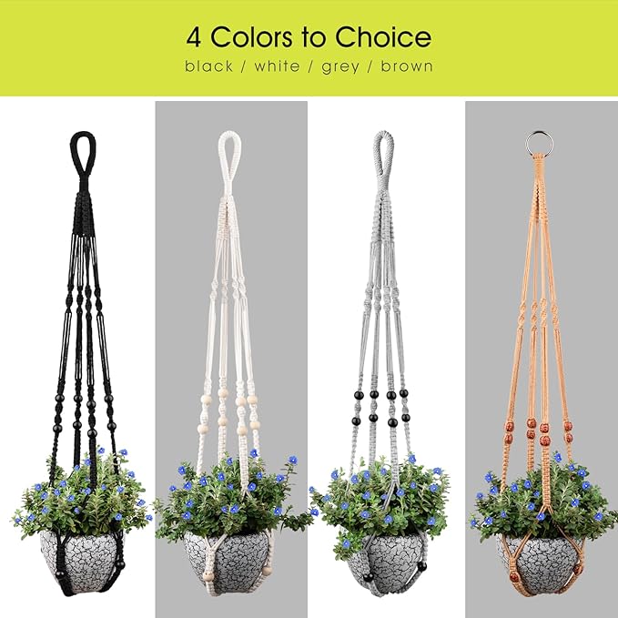 Macrame Plant Hanger for 5 to 10 Inch Plant Pots, Set of 2 Indoor Handmade 35 Inch Woven Rope Hanger Kits with Hooks and Wood Beads, Hanging Planter Basket Holder for Boho Home Decor (Brown, 2 Pack)