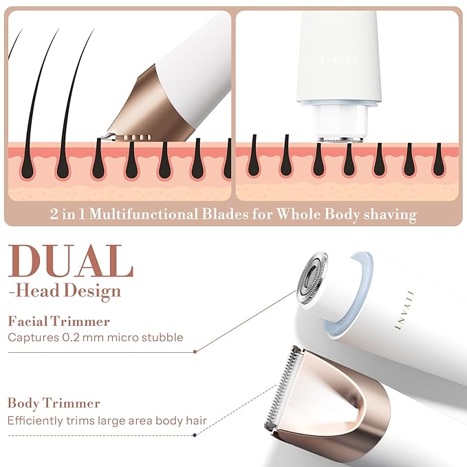 Bikini Trimmer for Women, 2 in 1 Electric Shaver for Women, Pubic Hair Trimmer Waterproof IPX7 with LED, Bikini Razor for Leg Arm Underarm Bikini Area, Christmas Gift Box for Friends - Shell White