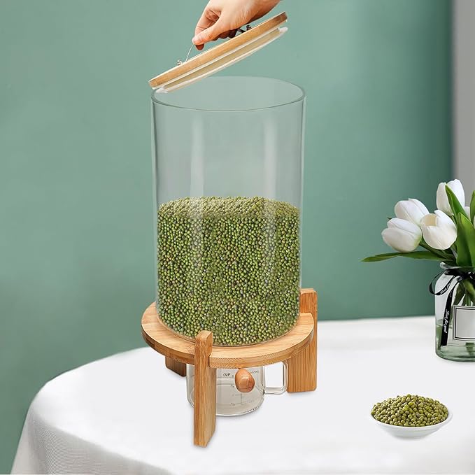 7.5L Glass Airtight Food Storage Container Kit, Rice Bean Cereal Dispenser w/Lid, Cereal Containers Storage Large Capacity for Kitchen Pantry, Dry Food Dispenser for Rice, Candy, Nut, Bean