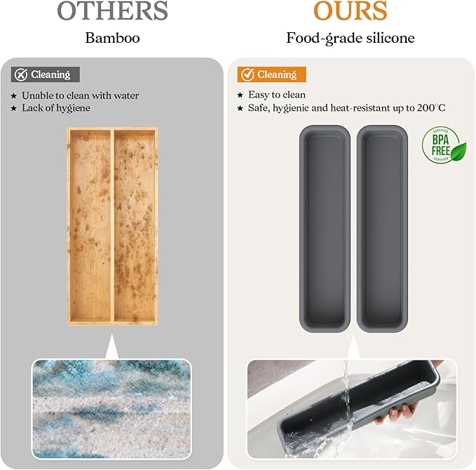 2 Pack Silicone Silverware Organizer, DIY Free Combination Utensil Drawer Organizer, Silverware Drawer Organizer, Flatware Cutlery Tray for Spoons Forks. Anti-slip and Environmentally Design (Grey)