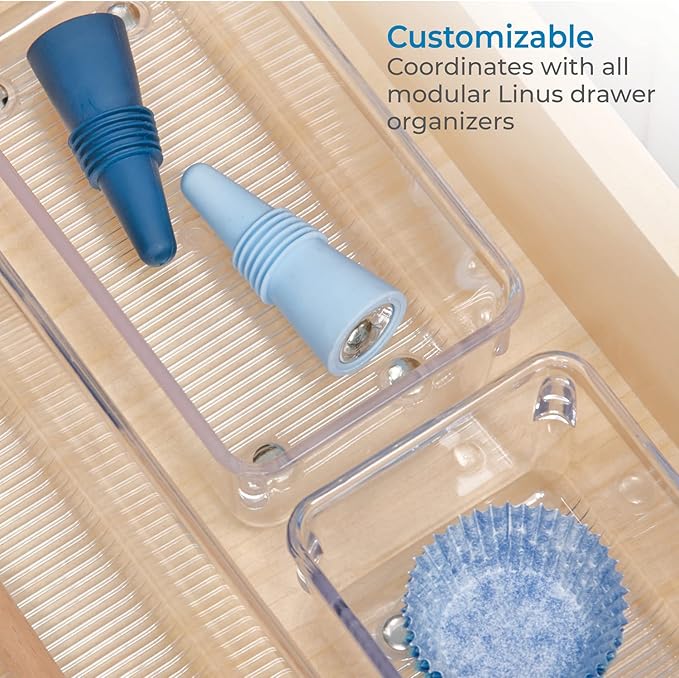 iDesign Plastic Drawer Organizer for Kitchen, Bathroom, and Desk Drawers, Set of 2, Clear