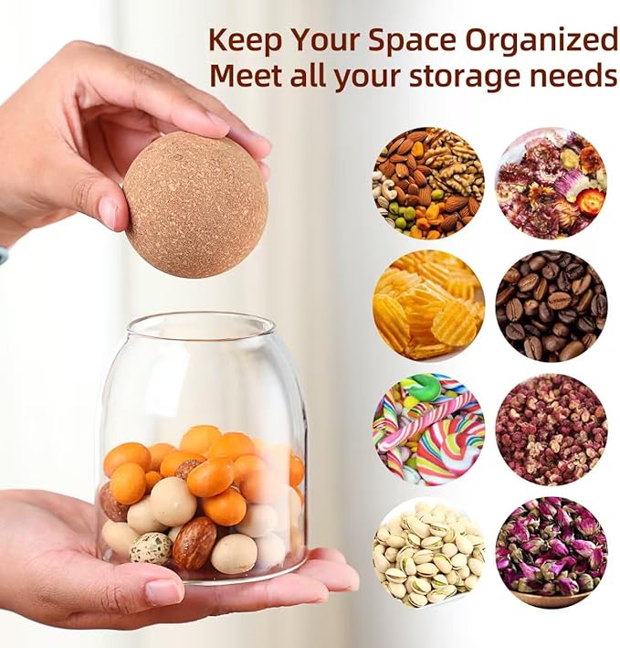Glass Storage Jar with Ball Cork Lid, Clear Glass Canisters with Cork Ball,3Pcs High Borosilicate Glass Sealed Jar 16oz 26oz 36oz, Used for Storing Candies, Salt, Tea, Seasonings, Cookies, etc