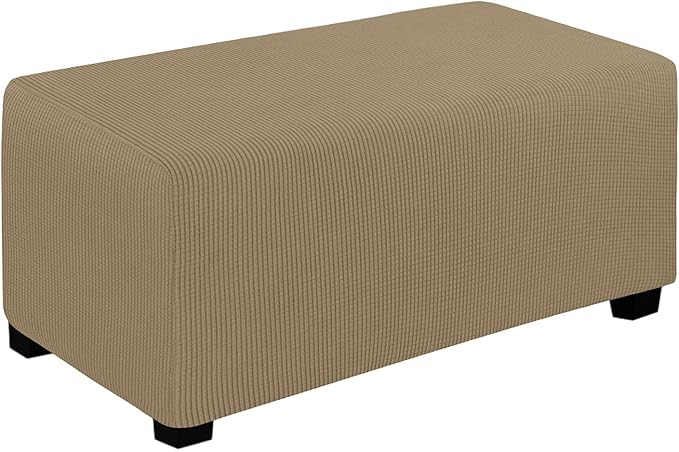 Easy-Going Stretch Ottoman Cover Folding Storage Stool Furniture Protector Soft Rectangle slipcover with Elastic Bottom(Ottoman Large,Tan)