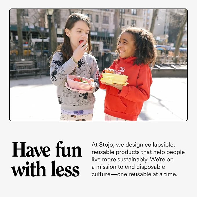 STOJO Jr Collapsible Box for Kids - Steel Blue, 24oz - Leak-Proof Reusable Silicone Travel Bowl for Hot & Cold Food - For Home, On-The-Go Camping & Hiking - Microwave & Dishwasher Safe