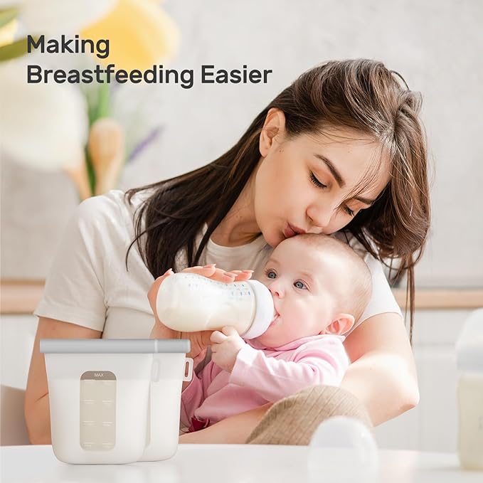 Nuliie 7 Pcs Silicone Breastmilk Storage Bags Reusable, 8oz/240ml Double Leak-Proof Breastmilk Freezer Bags, BPA Free Self-Standing Milk Bags for Breastfeeding, Baby Food Pouches