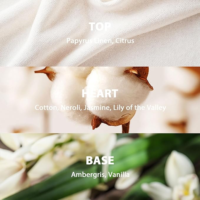 White Cotton Reed Diffuser Set, Large 9.85oz (280ml) Aroma Scented Oil Diffuser with Sticks, Long-Lasting Home Fragrance for Bedroom, Bathroom & Office Decor, Ideal Gift for Women