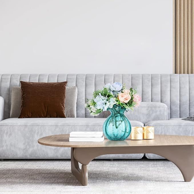 Blown Glass vase, Green Art Glass vase, Modern Art vase for Living Room, Kitchen, Wedding, Dining Table Center Table Decoration Flowers