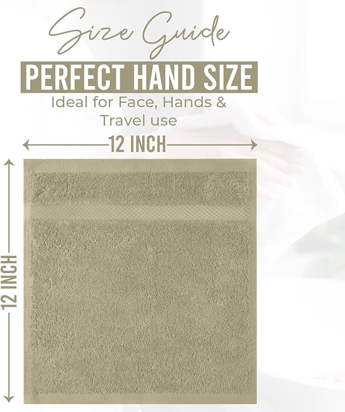 DAN RIVER 12-Pack Premium 100% Cotton Beige Face Towels – Reusable Face Towel Set, Soft & Absorbent Thin Wash Cloths for Bathroom & Body – Hand and Face Towels, 550 GSM (12x12 in)