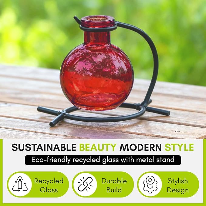 Couronne Company M501-200-06 Casablanca Recycled Glass Vase & Metal Stand, 4", Red, 1 Piece