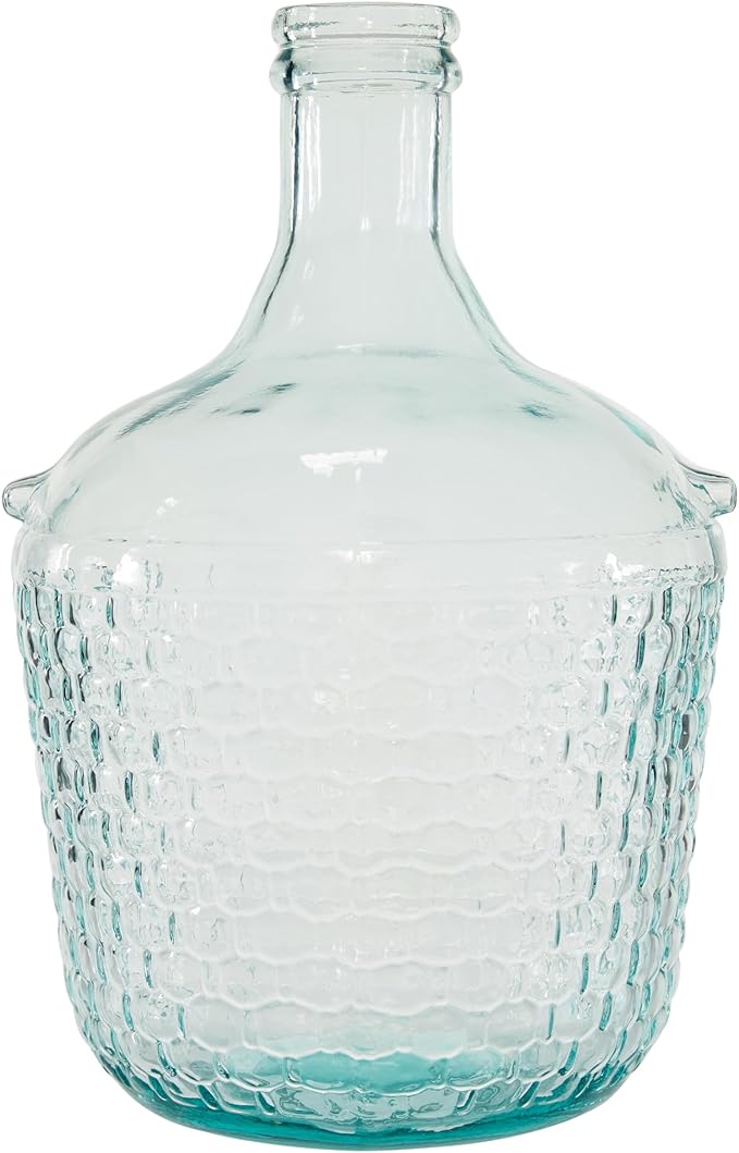 Deco 79 Recycled Glass Decorative Vase Spanish Bottle Centerpiece Vase with Bubble Texture, Flower Vase for Home Decoration 10" x 10" x 17", Blue