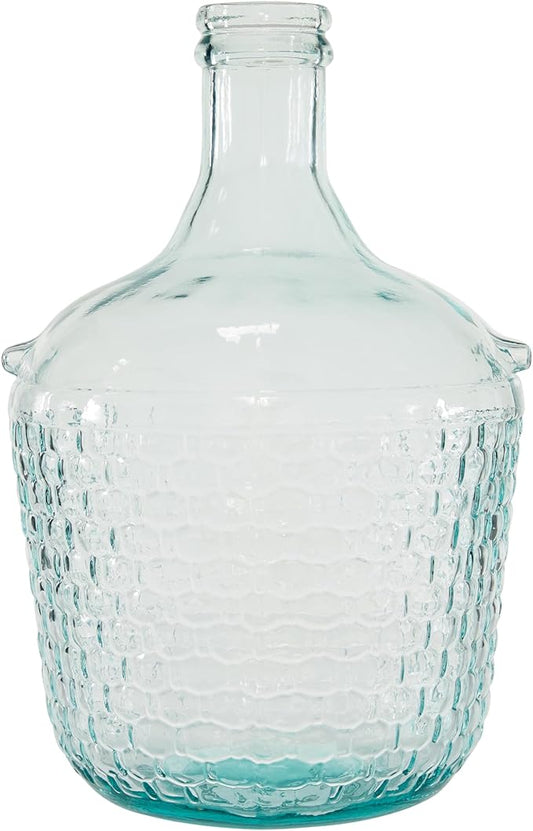 Deco 79 Recycled Glass Decorative Vase Spanish Bottle Centerpiece Vase with Bubble Texture, Flower Vase for Home Decoration 10" x 10" x 17", Blue