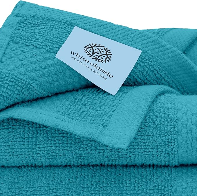 White Classic Luxury Bath Towel Set of 8 Pieces - 100% Turkish Cotton Highly Absorbent Towels for Bathroom, 2 Luxury Bath Towels 700GSM, 2 Hand Towels, 4 Washcloths, Aqua