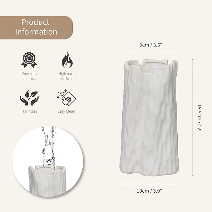 White Matte Ceramic Vase, Organic Nature Shape, 7.5 Inch Boho Nordic Ins Style Decorative Flowers Vase, Living Room Bedroom Entryway Minimalist Centerpiece Decor, Birthday Gifts for Women