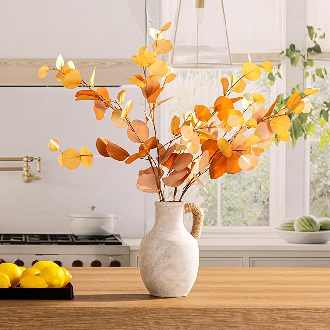 Ceramic Flower Vase Home Decor - 10 Inch Large White Rustic Table Flowers Vases Living Room Bedroom Plant Decorations Farmhouse Vintage for Kitchen Shelf Office Coffee Dining Desk House Women