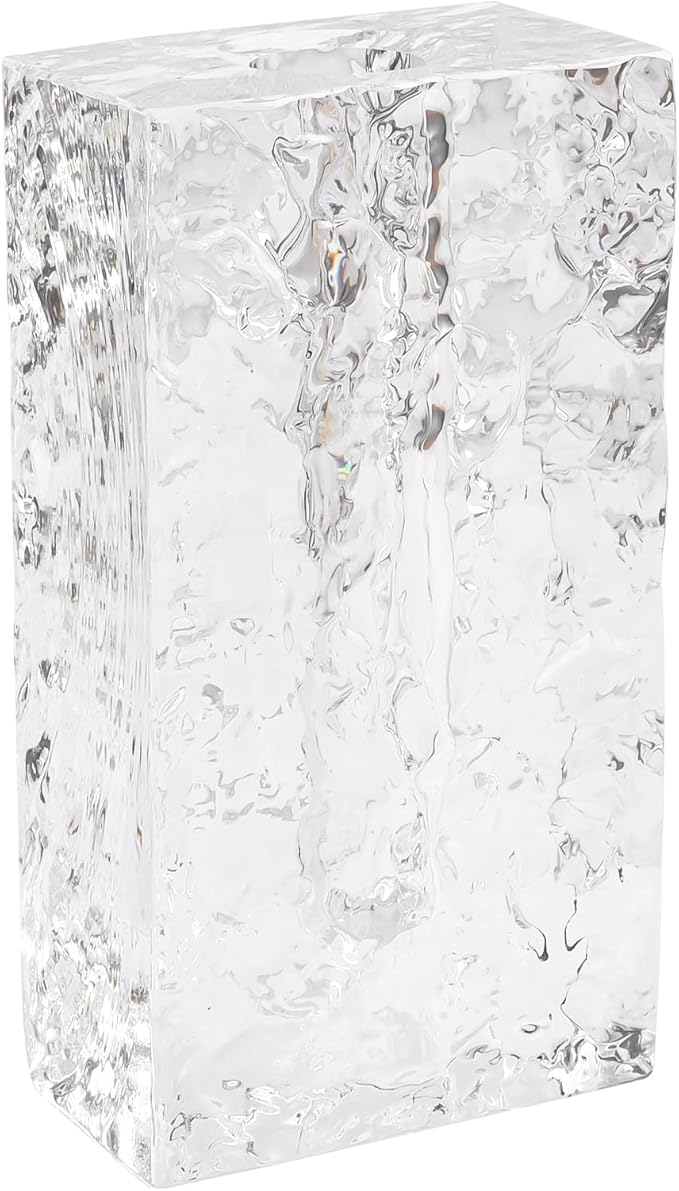 Crystal Flower Vase with Glacial Texture, Clear, Handcrafted Centerpiece for Wedding, Home Decor, Table Display