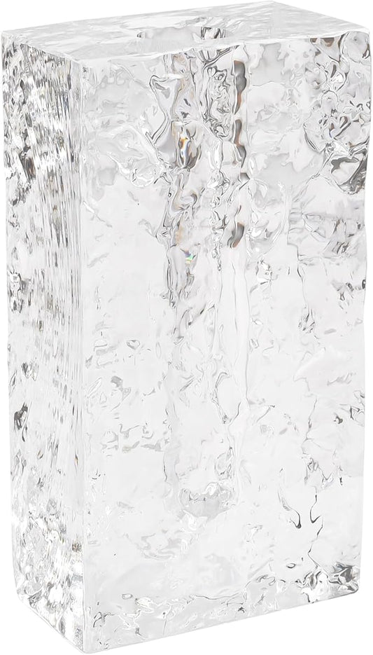 Crystal Flower Vase with Glacial Texture, Clear, Handcrafted Centerpiece for Wedding, Home Decor, Table Display